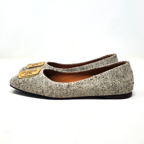 Tory Burch Georgia Ballet Flats Square Toe Rustic Linen Wool Gold 87306 Size 8 M - Picture 5 of 12